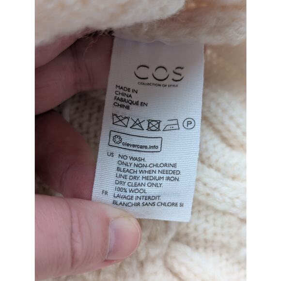 COS Wool Cable Knit Sweater Vest Womens XS Cream Turtleneck Fisherman Cottage - Picture 7 of 11